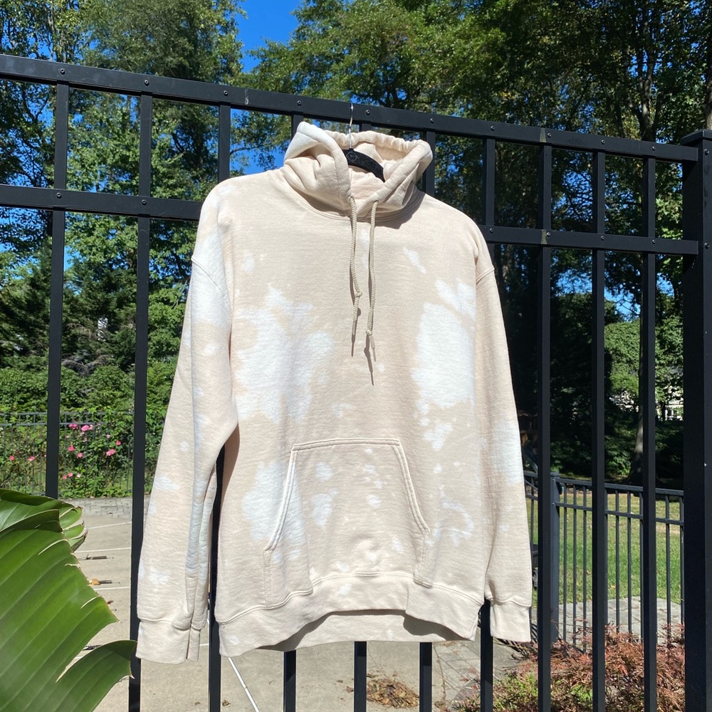 Stylish BEIGE Bleach-Dye Hooded Sweatshirt